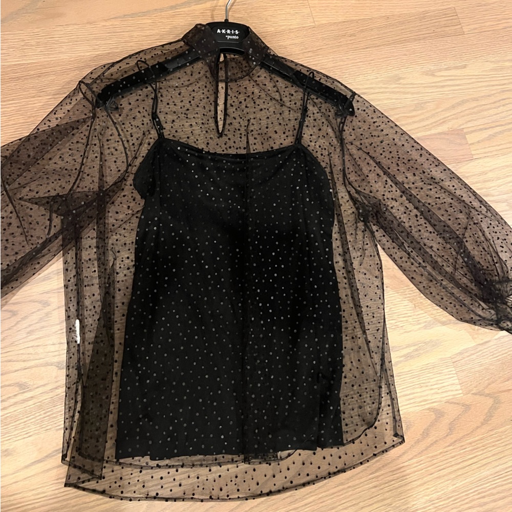 AKRIS punto sheer dot blouse black with tank size 4